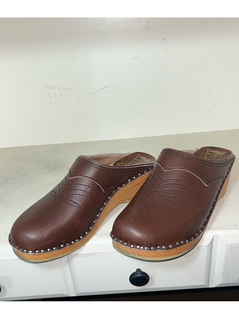 Bastad Original Women’s Swedish Leather Wood Clogs Size EU 39